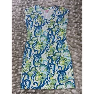 Lilly Pulitzer Hayley Resort Dress Sz Small Crystal Coast Blue Green Print EUC
